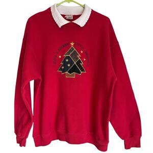 Vintage Oarsman Red Christmas Sweatshirt L Embroidered Holiday Sweater